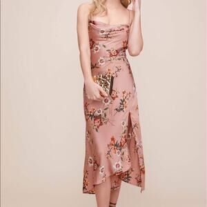 Romantic Satin Floral Cowl Neck Midi Slip Dress M Blush Y2K ASTR The Label Gaia